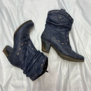 Rieker Navy Heeled Boots with Stud Details